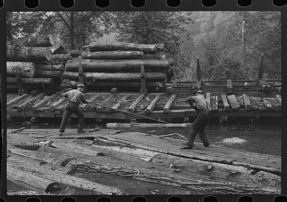 Pushing the logs toward the sawmill, Free Photo rawpixel