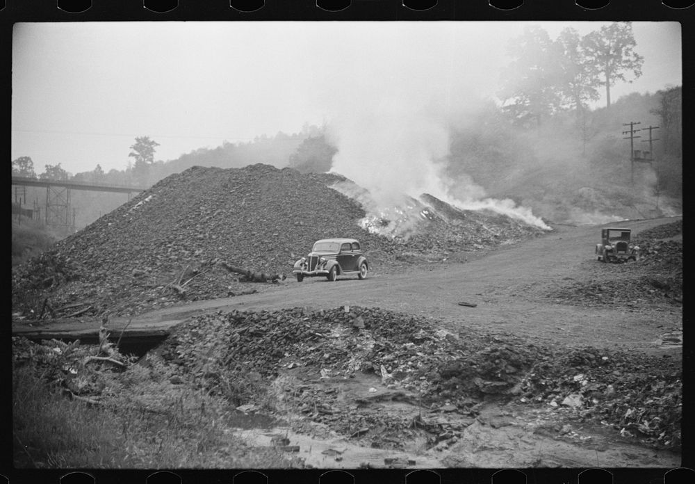Burning slag near coal mine, Scotts Run, West Virginia. Sourced from the Library of Congress.