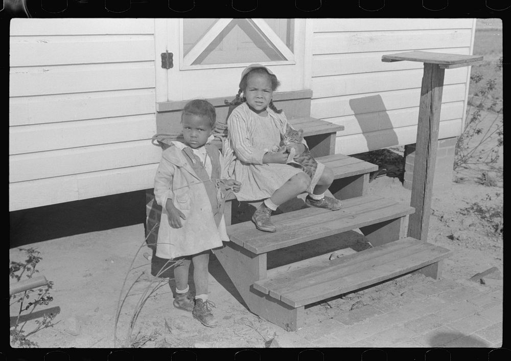 Children on the steps of Mrs. Brown's home. FSA (Farm Security Administration) borrower on Prairie Farms, Montgomery…
