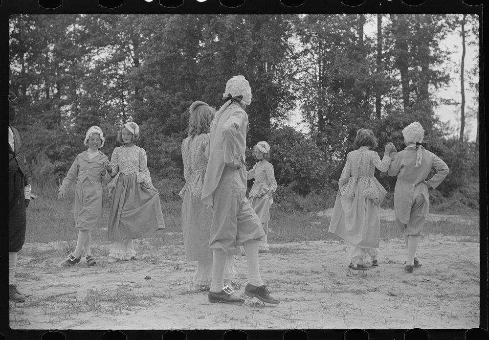 Schoolchildren doing colonial dance on May Day health day at Ashwood Plantation, South Carolina. Sourced from the Library of…