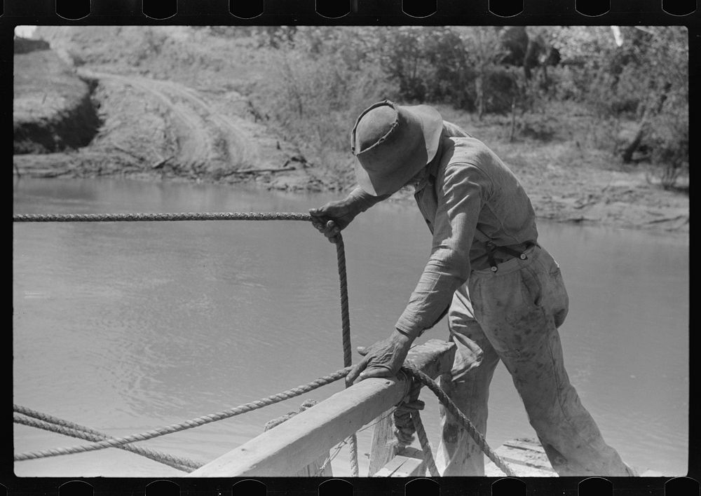 Steering the ferry for a landing at Gees Bend, Alabama. Sourced from the Library of Congress.