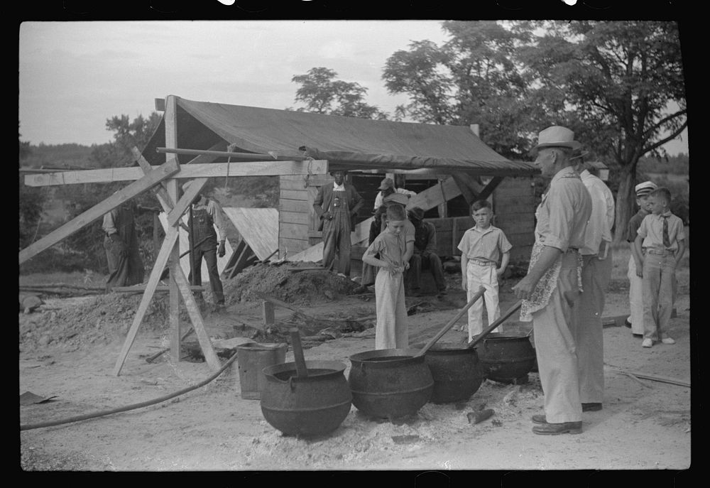 [Untitled photo, possibly related to: Barbeque picnic on the occasion of the dedication of a FSA (Farm Security…