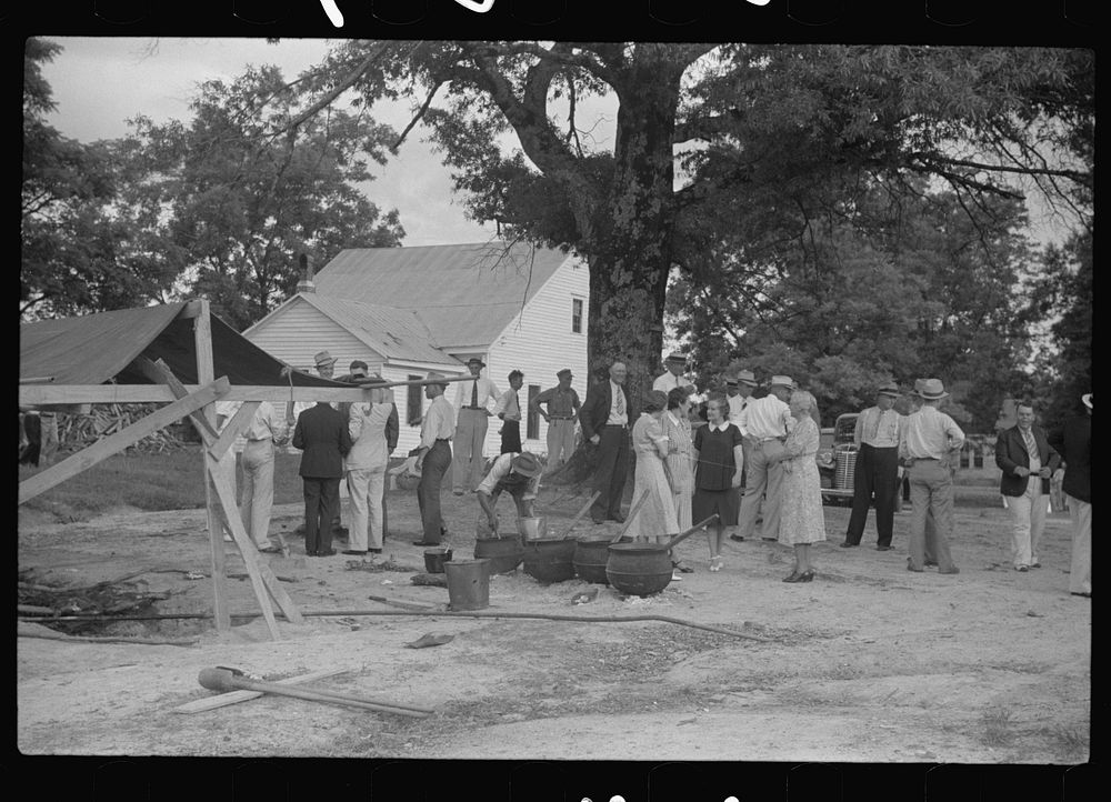 Barbeque picnic on the occasion of the dedication of a FSA (Farm Security Administration) building, Greene County, Georgia.…