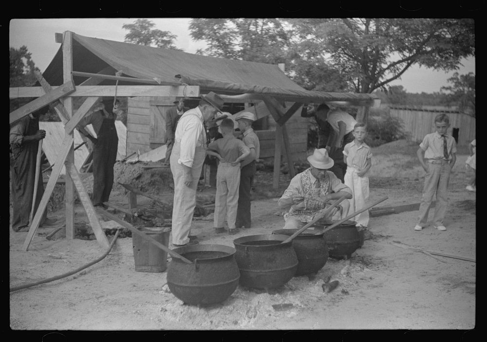 [Untitled photo, possibly related to: Barbeque picnic on the occasion of the dedication of a FSA (Farm Security…