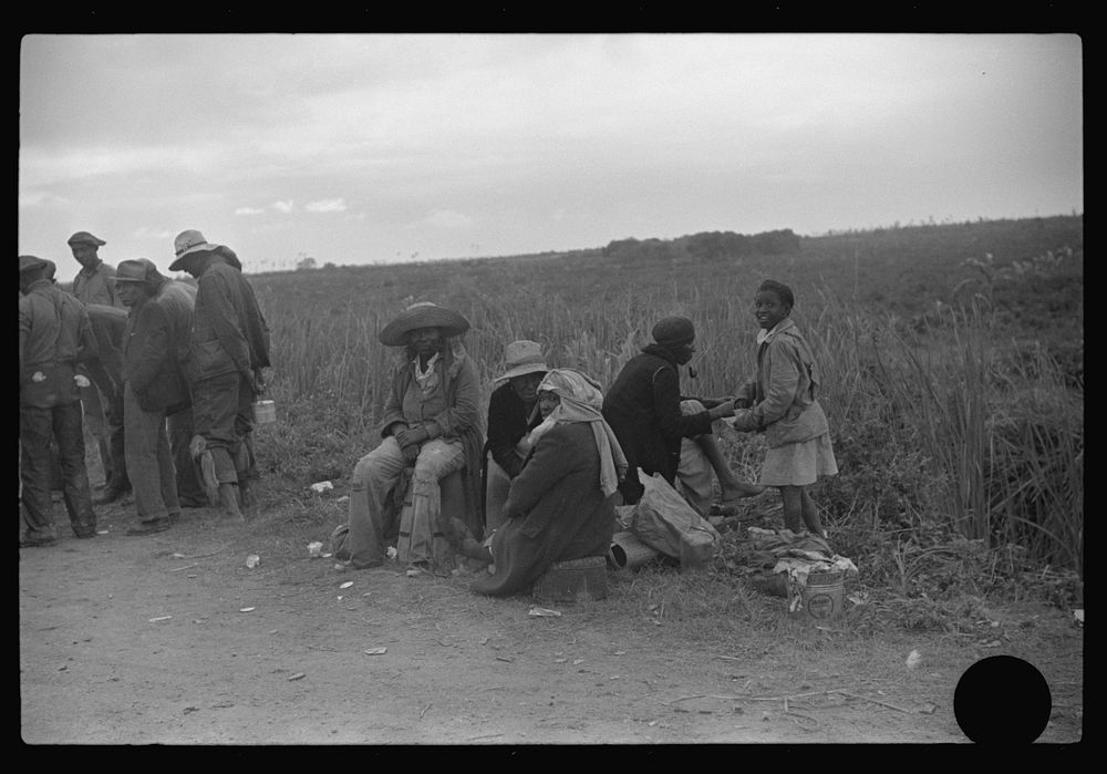 [Untitled photo, possibly related to: Vegetable pickers, migrants, waiting after work to be paid. Near Homestead, Florida].…