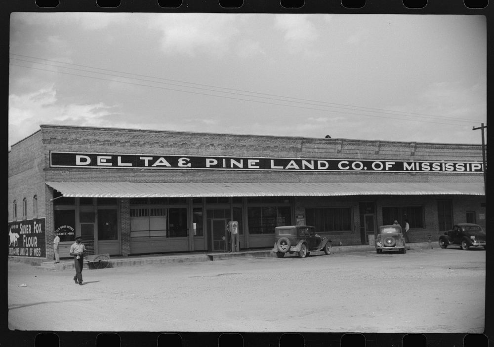 Post office and offices of Delta and Pine Company cotton plantation, Scott, Mississippi Delta, Mississippi. Sourced from the…