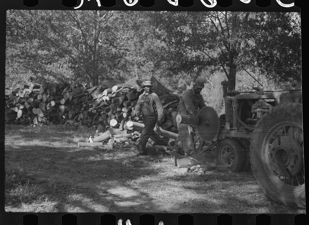 [Untitled photo, possibly related to: Sawing wood on the Jones' place, Marcella Plantation, Mileston, Mississippi Delta…