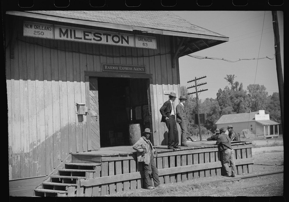 [Untitled photo, possibly related to: Railway station on cotton plantation, Mileston Plantation, Mississippi Delta…