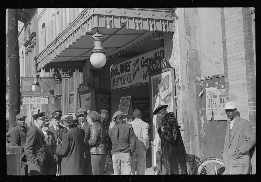 Entrance to a movie house, Beale Street, Memphis, Tennessee. Sourced from the Library of Congress.