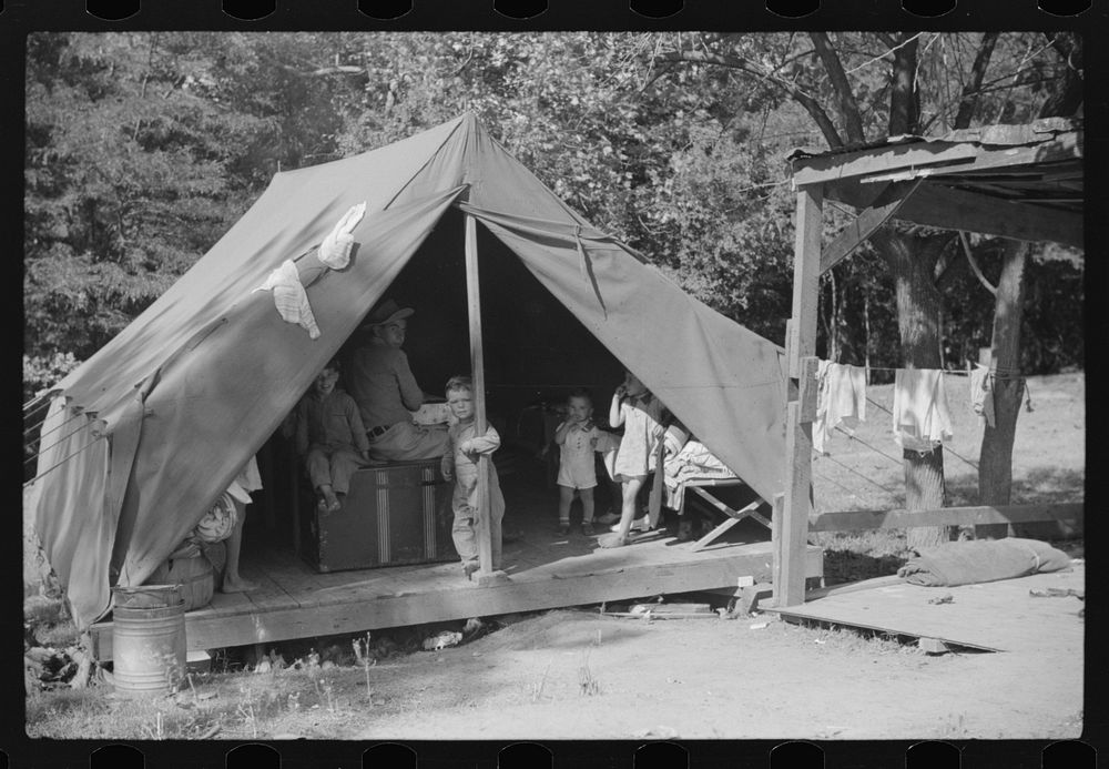 Tent belonging to Mexican labor from Texas, who was brought from Texas by contractor for the duration of cotton picking…