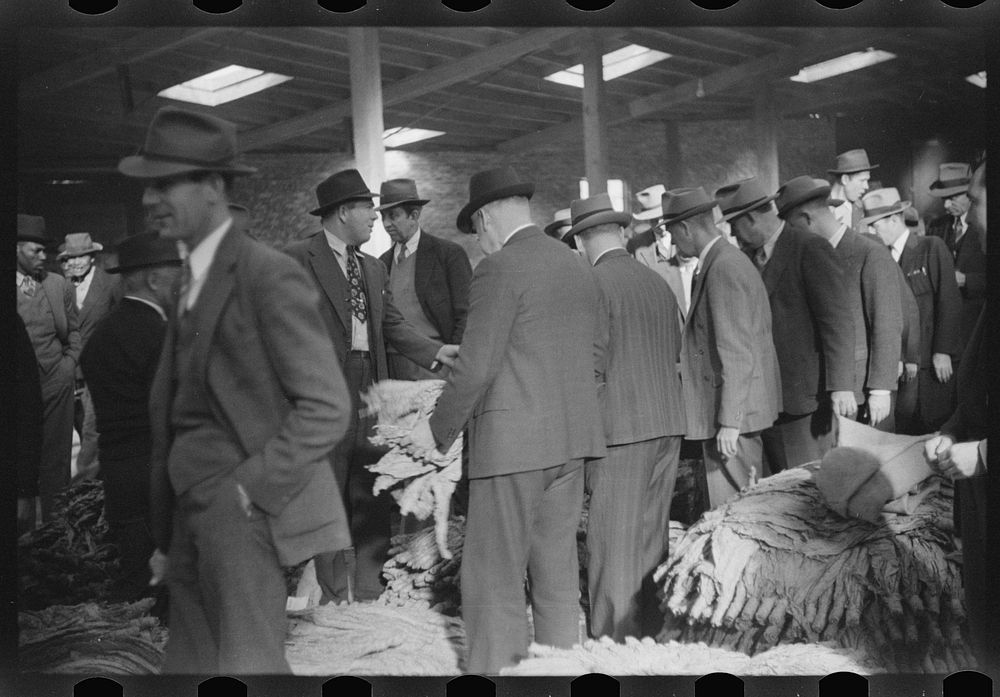 [Untitled photo, possibly related to: Tobacco auction, Durham, North Carolina]. Sourced from the Library of Congress.