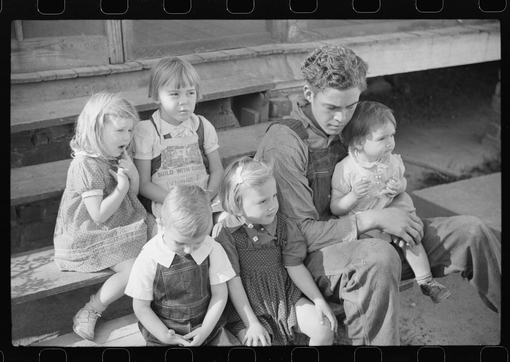 [Untitled photo, possibly related to: Some of the children of the Wilkins clan on corn shucking day. Tally Ho, near Stem…