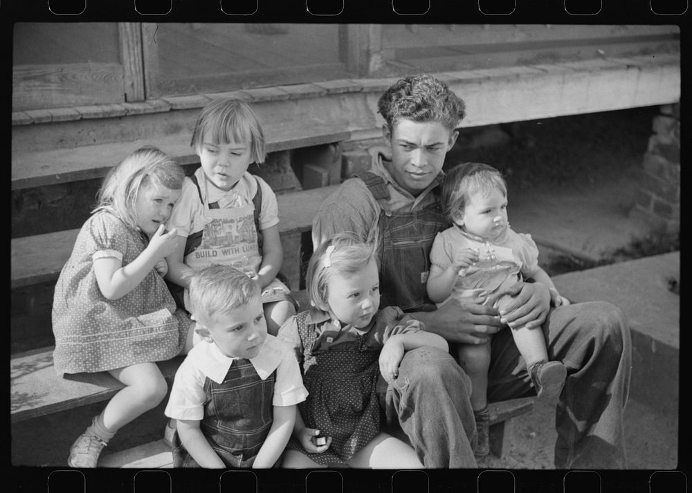 Some of the children of the Wilkins clan on corn shucking day. Tally Ho, near Stem, Granville County, North Carolina.…