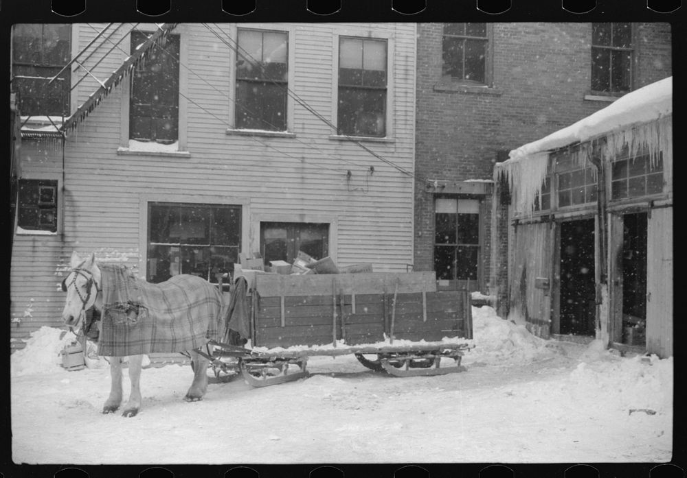 Rubbish and garbage is collected in the winter with sled. Woodstock, Vermont. Sourced from the Library of Congress.