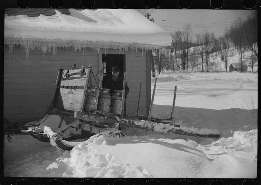 [Untitled photo, possibly related to: Mr. Gilbert and hired man had to haul all their water in milk cans during winter…