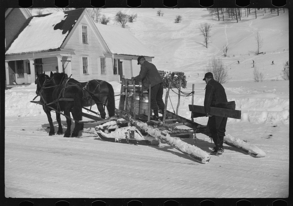 [Untitled photo, possibly related to: Mr. Gilbert and hired man had to haul all their water in milk cans during winter…