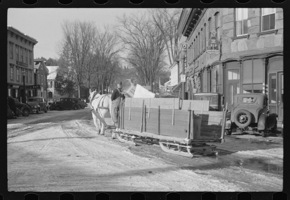 [Untitled photo, possibly related to: Collecting rubbish with sled in winter. Woodstock, Vermont]. Sourced from the Library…