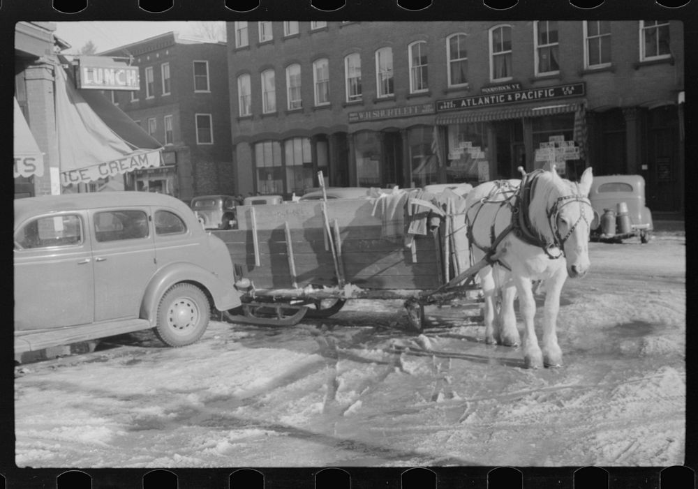 [Untitled photo, possibly related to: Collecting rubbish with sled in winter. Woodstock, Vermont]. Sourced from the Library…