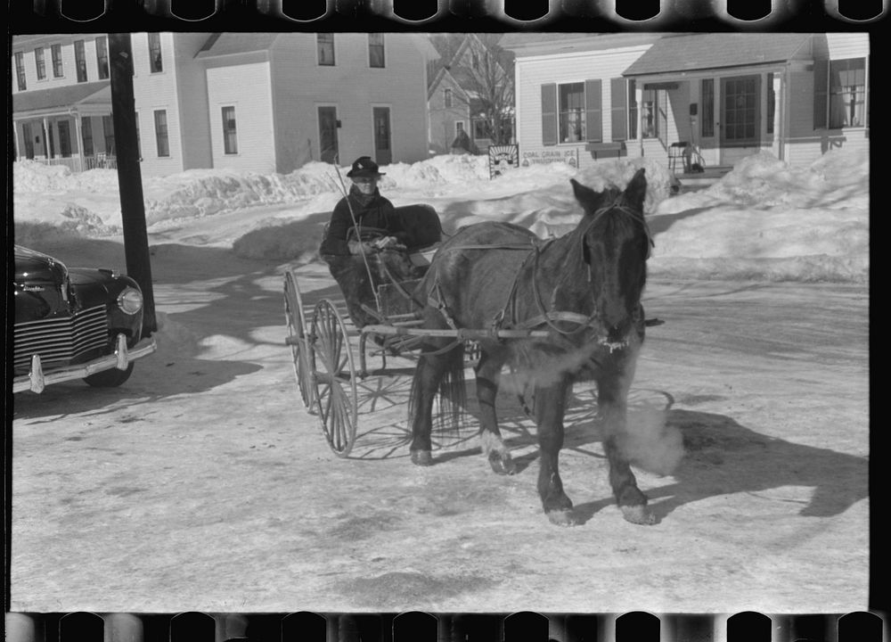 Going to town on a very cold day. Woodstock, Vermont. Sourced from the Library of Congress.