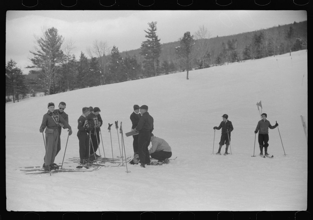 [Untitled photo, possibly related to: Local schoolchildren of North Conway, New Hampshire, have ski races on Saturdays on…