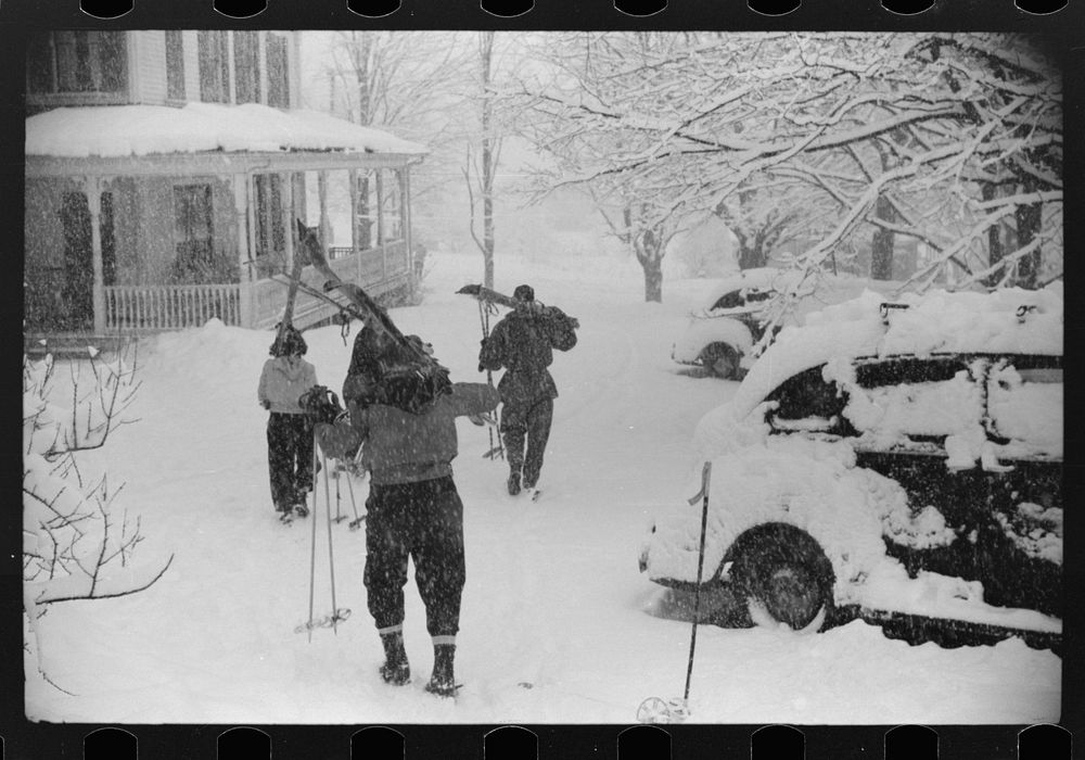 [Untitled photo, possibly related to: Child going home from school after snowstorm in Jackson, New Hampshire]. Sourced from…