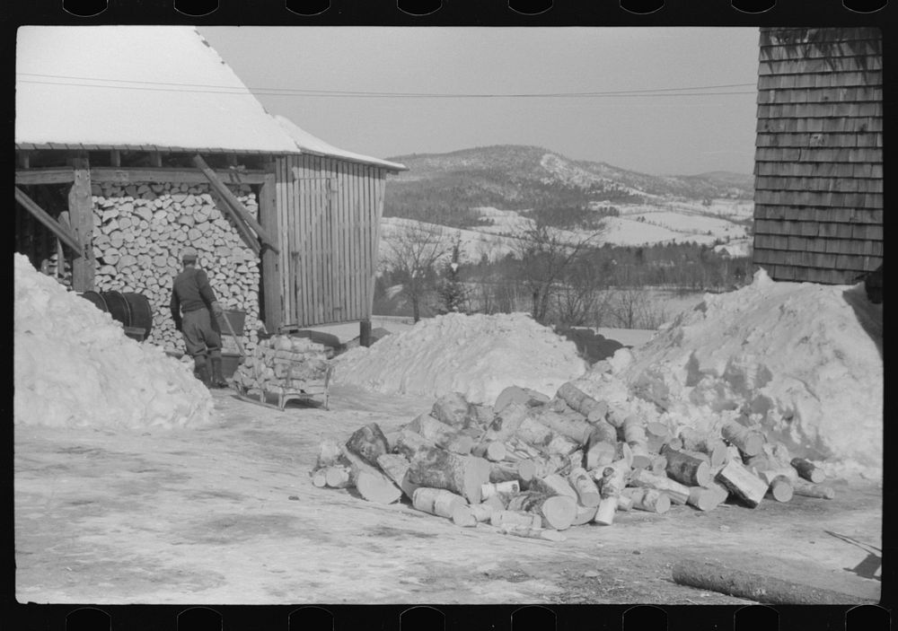 [Untitled photo, possibly related to: Hired hand on Mr. Dickinson's farm, splitting logs for winter fuel. Lisbon, near…