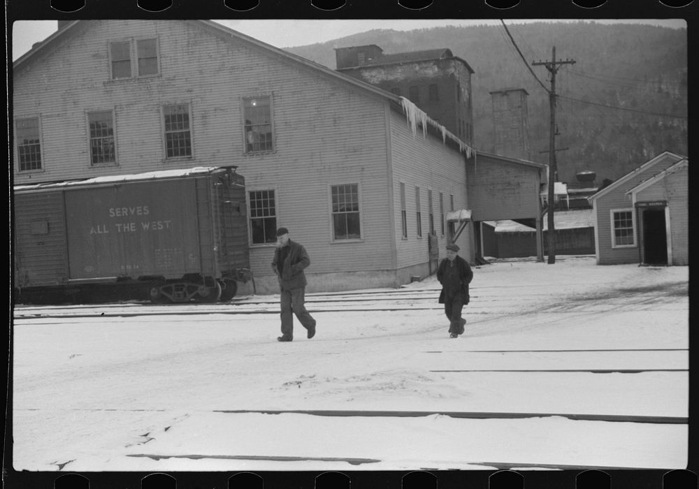 [Untitled photo, possibly related to: Workers coming out of paper mill in Lincoln, New Hampshire]. Sourced from the Library…