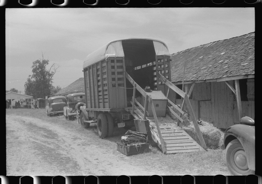 Unloading truck which transports horses and equipment. Shelby County Horse Show and Fair, Shelbyville, Kentucky. Sourced…