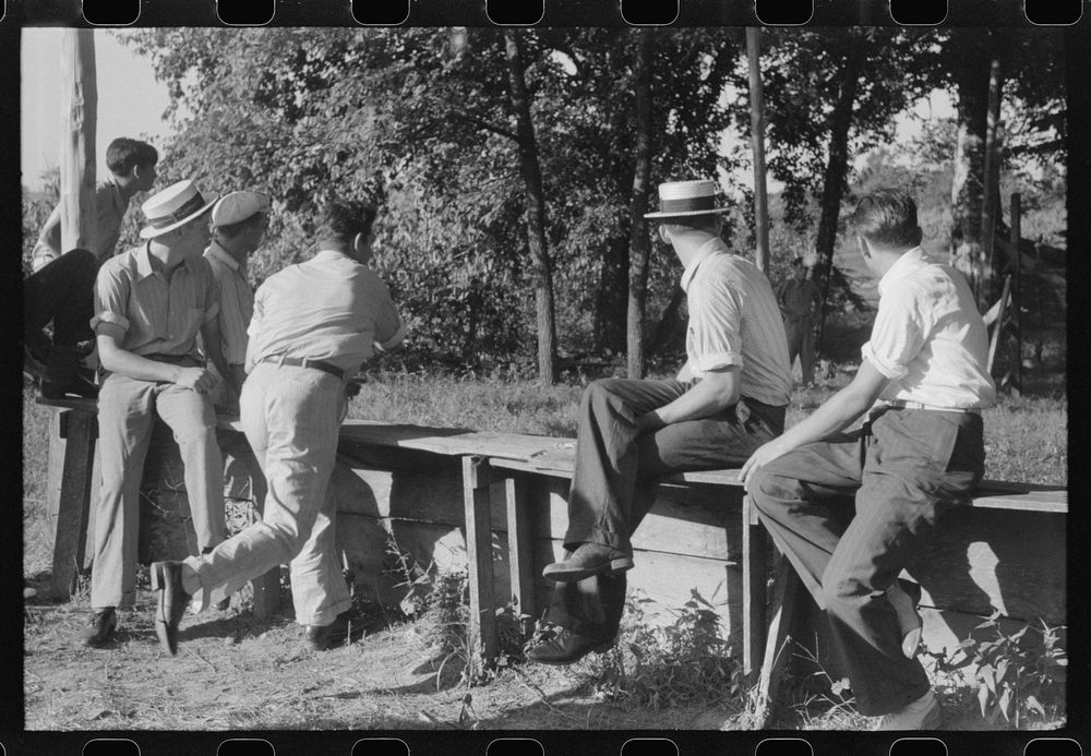 "Ball-throwing game" on the grounds of St. Thomas Church at a benefit picnic supper. Near Bardstown, Kentucky. Sourced from…