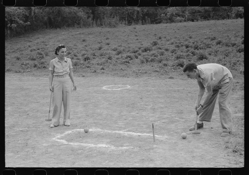Playing croquet at American Legion fish fry, Oldham County, Post 39, near Louisville, Kentucky. Sourced from the Library of…