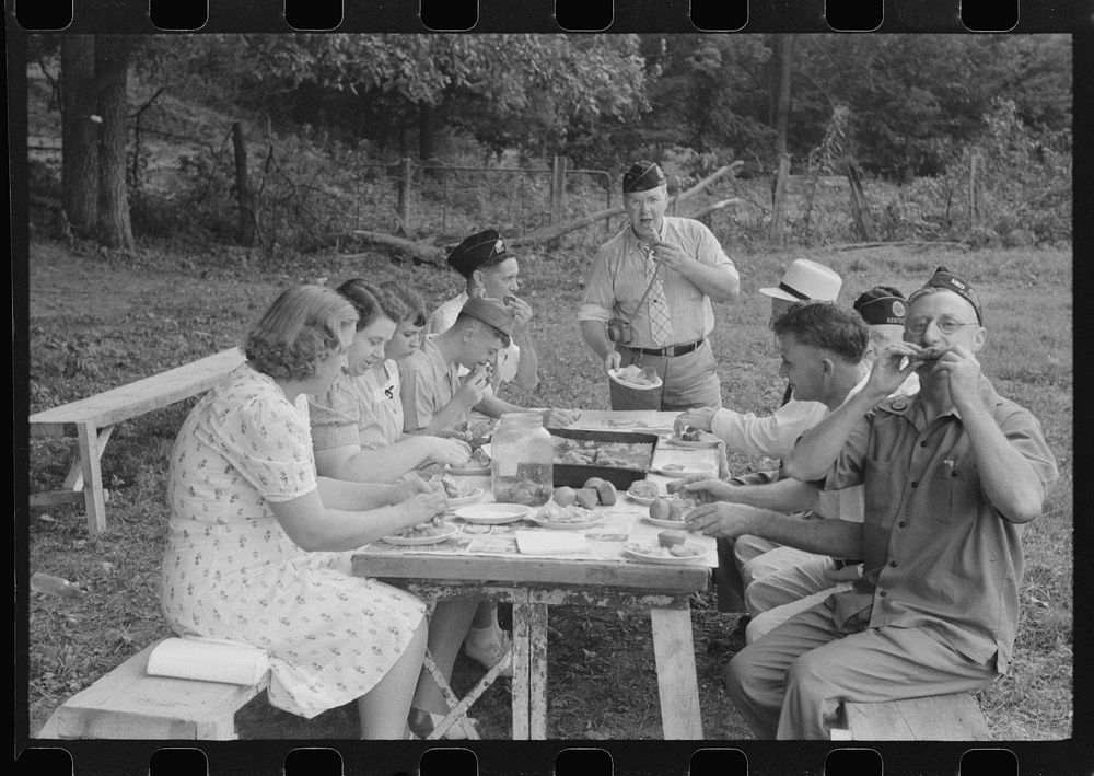 Legionnaires and their wives eating at American Legion fish fry, Oldham County, Post 39, near Louisville, Kentucky. Sourced…