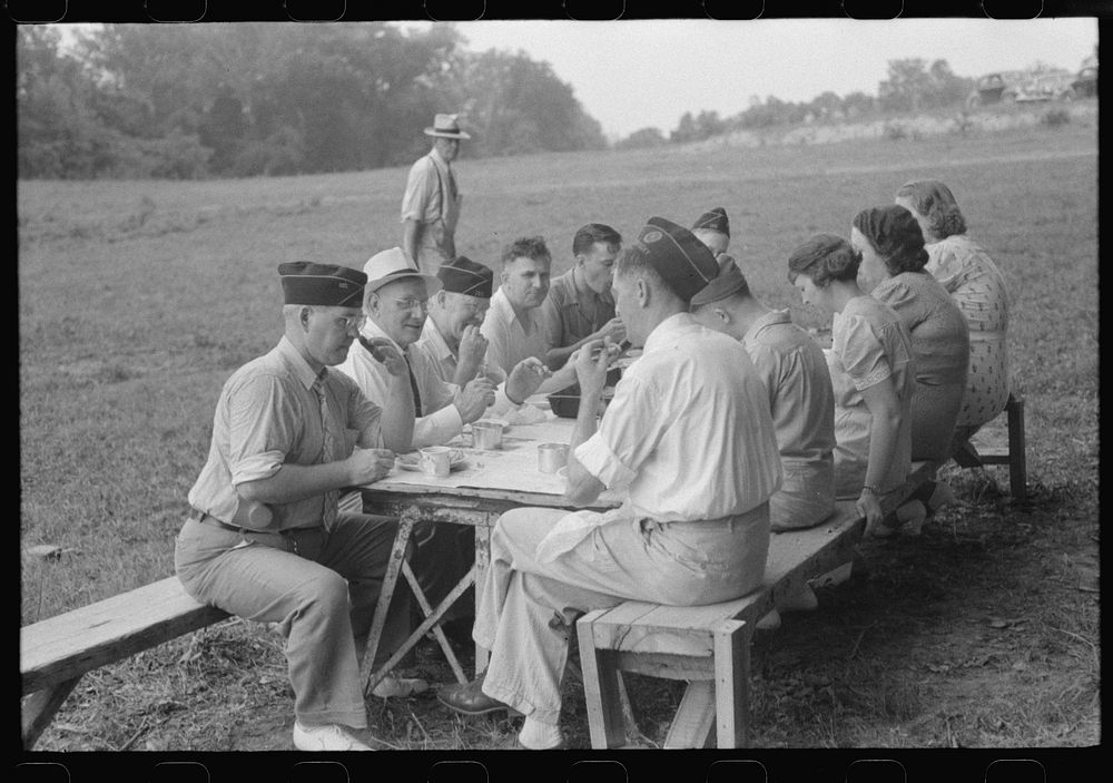Legionnaires and their wives eating at American Legion fish fry, Oldham County, Post 39, near Louisville, Kentucky. Sourced…
