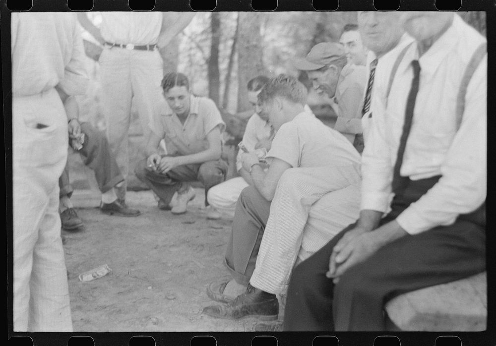 [Untitled photo, possibly related to: Shooting craps at American Legion fish fry, Oldham County, Post 39, near Louisville…