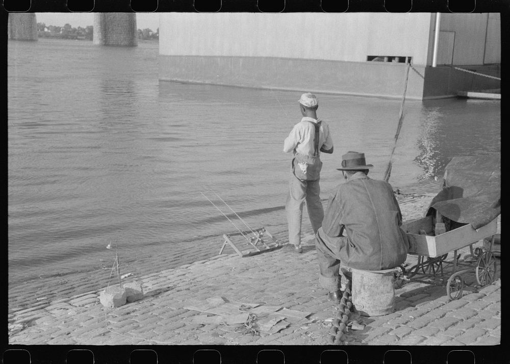 [Untitled photo, possibly related to: Fishing along the Ohio River, Louisvillle, Kentucky]. Sourced from the Library of…