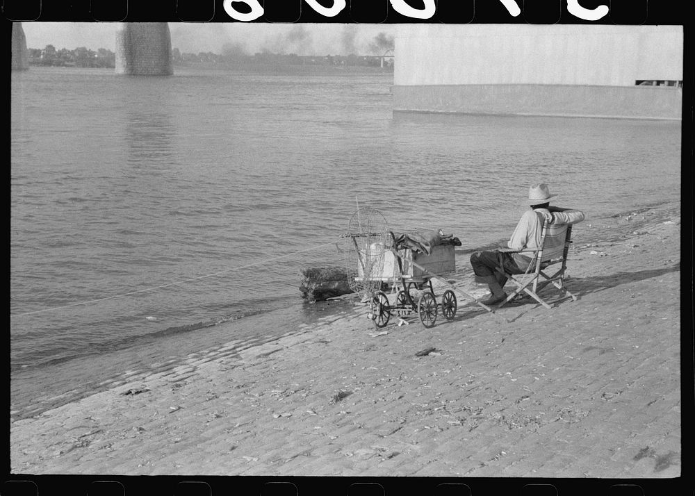 [Untitled photo, possibly related to: Fishing along the Ohio River, Louisvillle, Kentucky]. Sourced from the Library of…