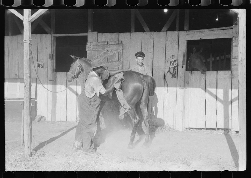 Elaborate preparations are made for entries in Shelby County Horse Show and Fair. Shelbyville, Kentucky. Sourced from the…