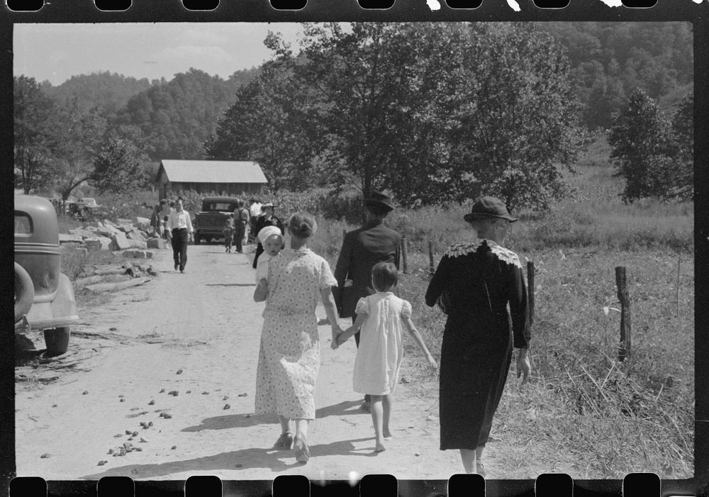 [Untitled photo, possibly related to: Mountain people leaving the Primitive Baptist Church in Morehead, Kentucky, and going…