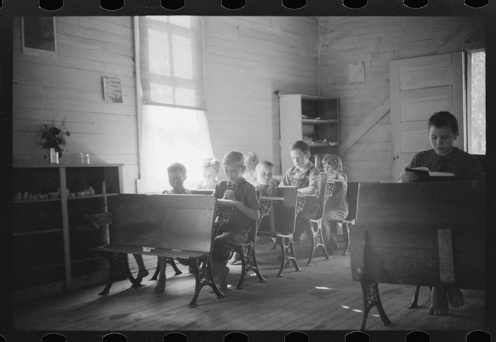 [Untitled photo, possibly related to: Going home from school. In Breathitt County, Kentucky. The school year begins in July…
