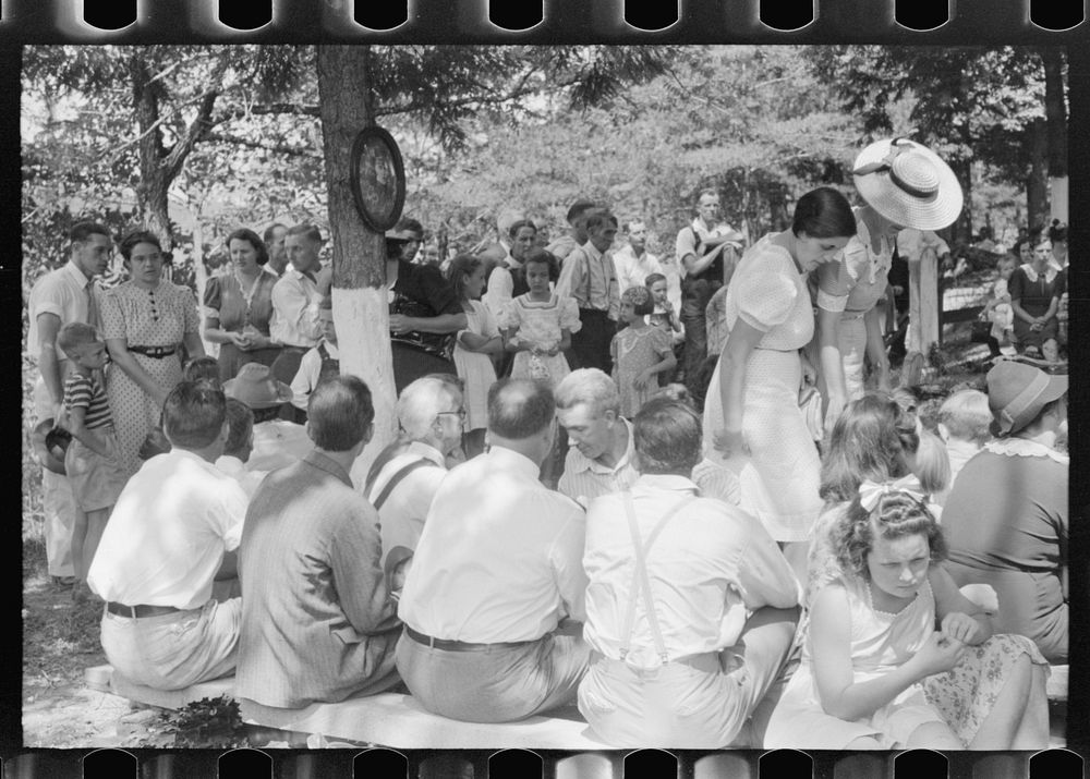 [Untitled photo, possibly related to: Preacher, relatives and friends of the deceased at a memorial meeting near Jacson…