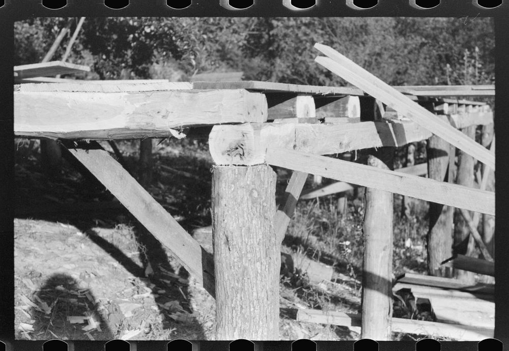 Corner joint of a mountaineer's new home under construction. Near Jackson, Breathitt County, Kentucky. Sourced from the…