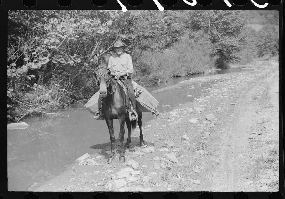 [Untitled photo, possibly related to: Rural mailman going up the creek bed toward Morris Fork near Jackson, Kentucky].…