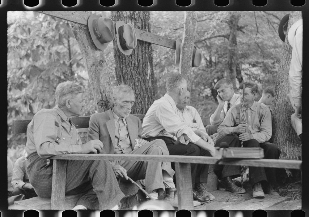 Some of the preachers at a memorial meeting waiting for their turn to talk. Near Jackson, Breathitt County, Kentucky. See…
