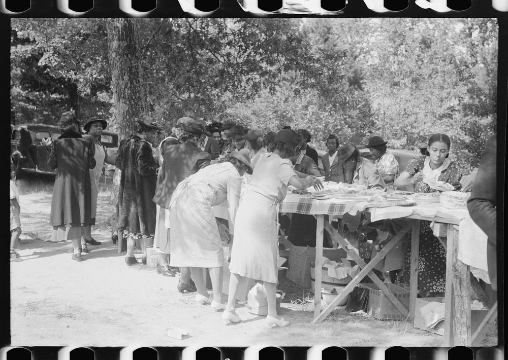 [Untitled photo, possibly related to: Outdoor picnic during the noon intermission of an all-day ministers and deacons…
