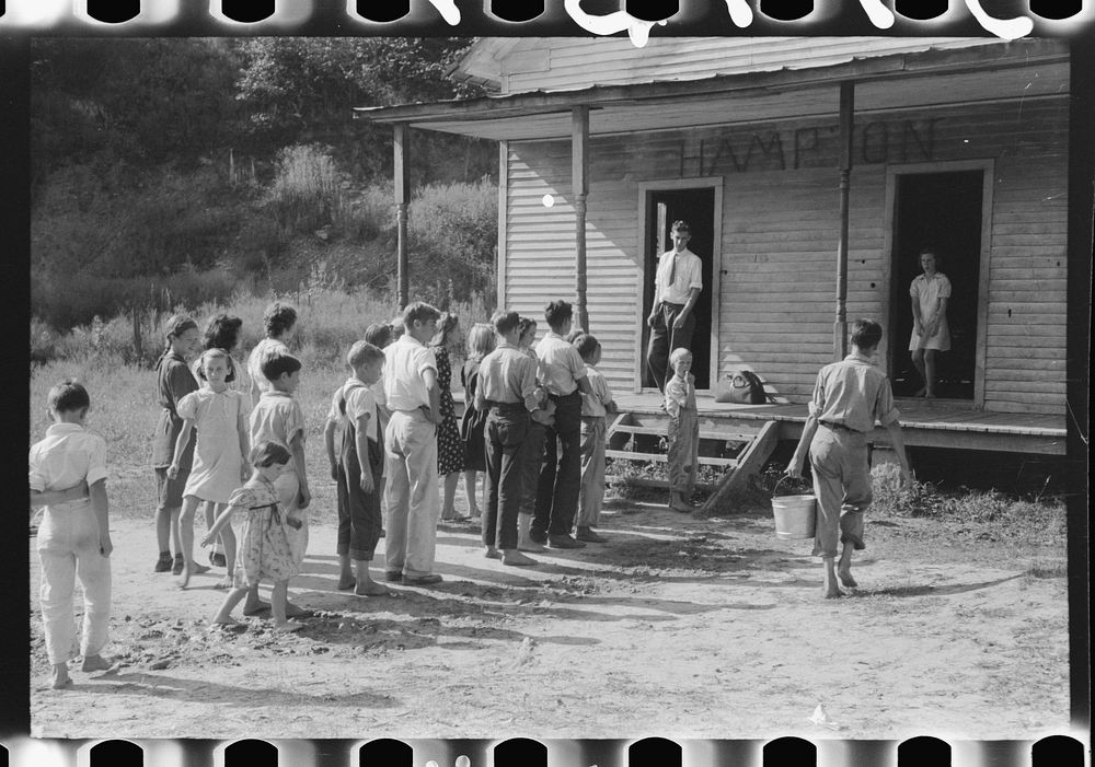 [Untitled photo, possibly related to: Mountain children on steps of school in Breathitt County, Kentucky]. Sourced from the…