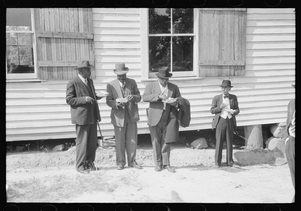 [Untitled photo, possibly related to: Outdoor picnic during the noon intermission of an all-day ministers and deacons…
