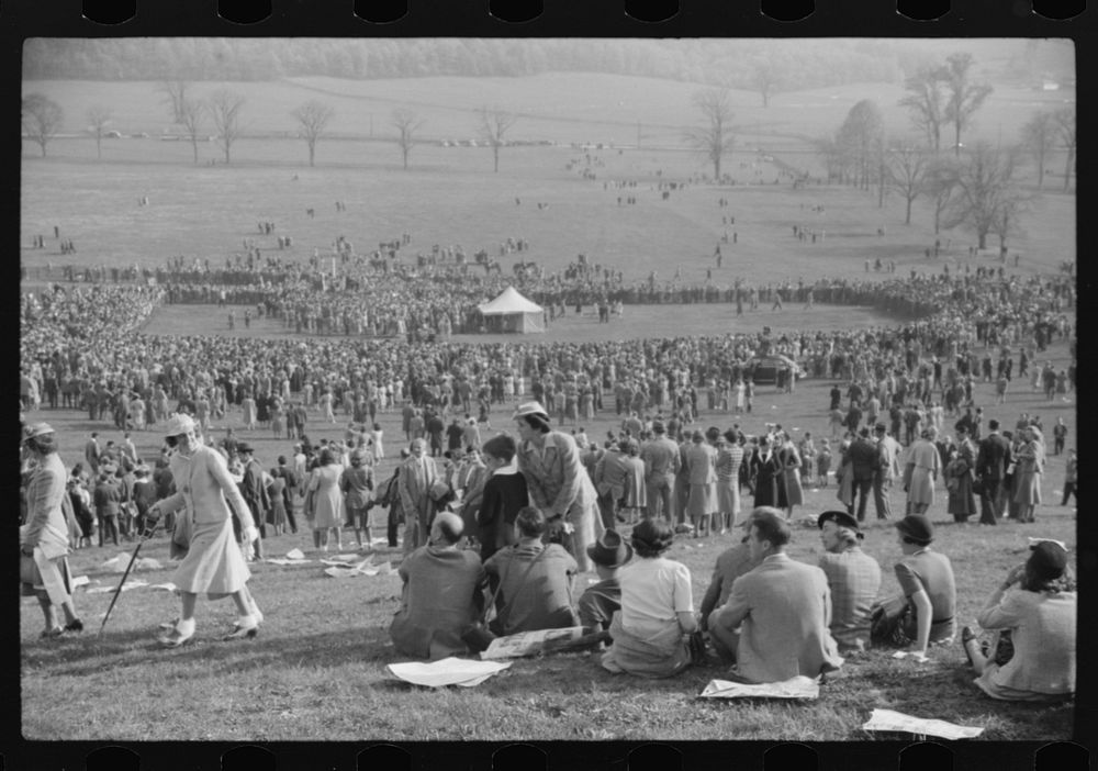 Spectators picnicking before the Point to Point cup race, of the Maryland Hunt Club, Worthington Valley, near Glyndon…