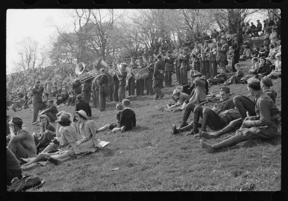Spectators at the Point to Point cup race of the Maryland Hunt Club. Worthington Valley, near Glyndon, Maryland. Sourced…