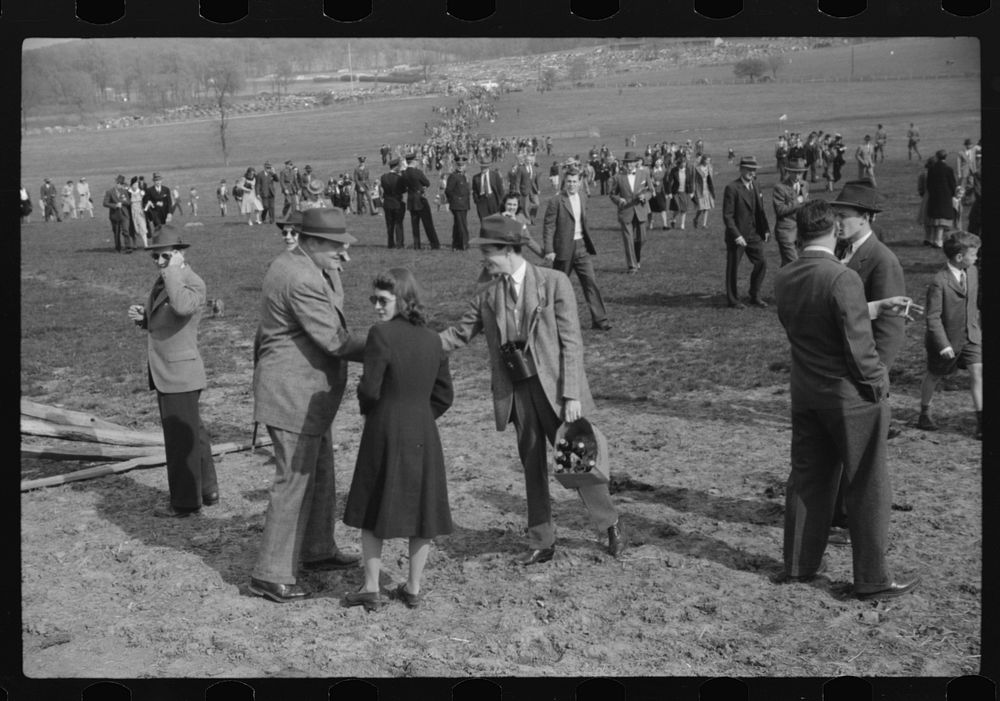 Spectators at the Point to Point cup race of the Maryland Hunt Club. Worthington Valley, near Glyndon, Maryland. Sourced…