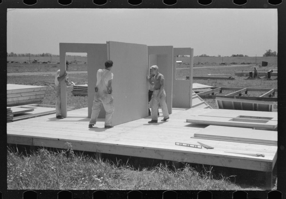 Prefabricated defense housing under contruction, near airport. Hartford, Connecticut. Constructed and managed by FSA (Farm…
