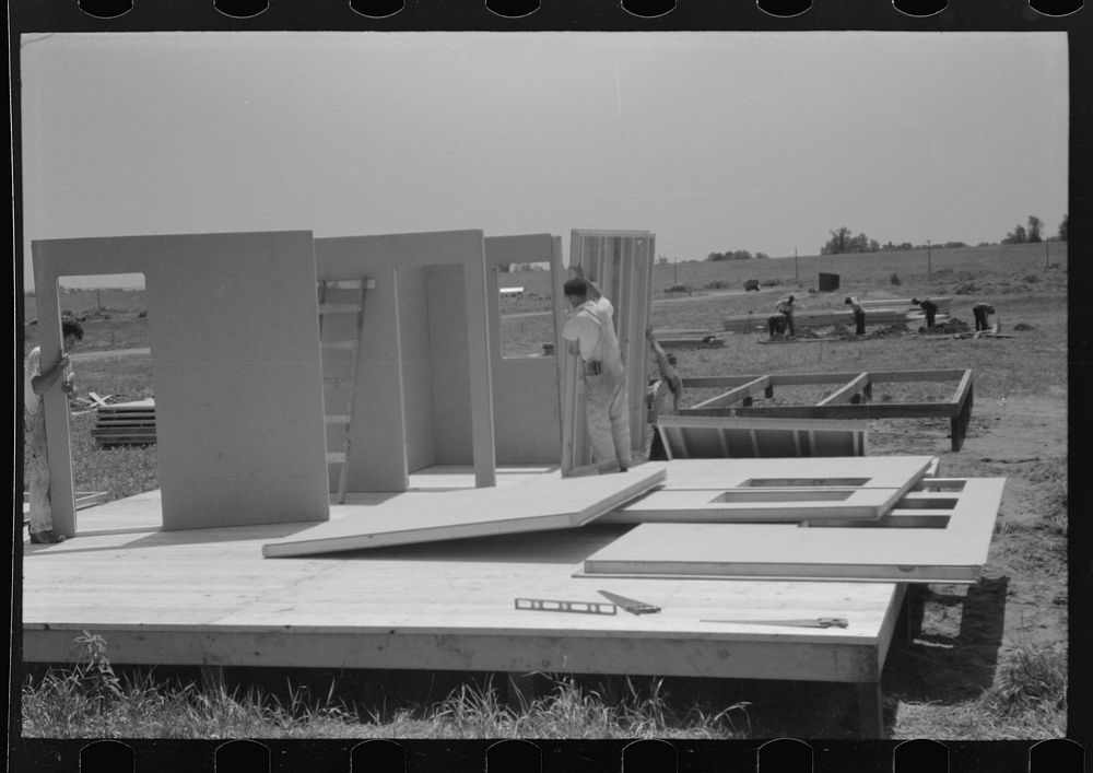 Prefabricated defense housing under contruction, near airport. Hartford, Connecticut. Constructed and managed by FSA (Farm…